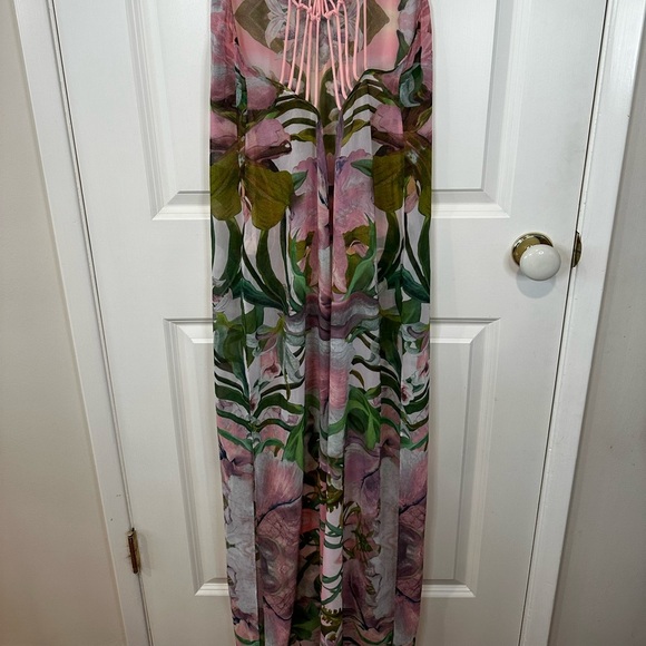 Ted Baker Pink and Green Floral Dress sheer cover up - Picture 2 of 4